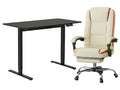 Height Adjustable Desk Set LK All Black & Siena Executive Office Chair PU Beige