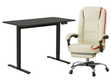 Height Adjustable Desk Set LK All Black & Siena Executive Office Chair PU Beige