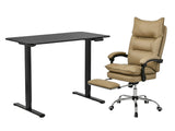 Height Adjustable Desk Set LK All Black & New Markus Office Chair with Footrest PU Khaki