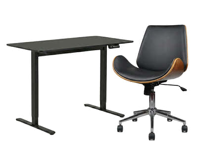 Height Adjustable Desk Set LK All Black & Bentwood Office Chair