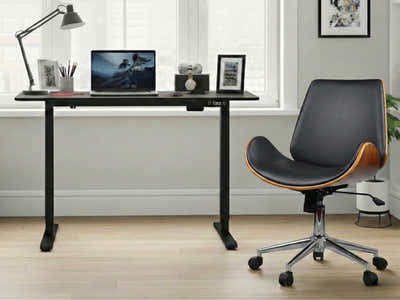 Height Adjustable Desk Set LK All Black & Bentwood Office Chair