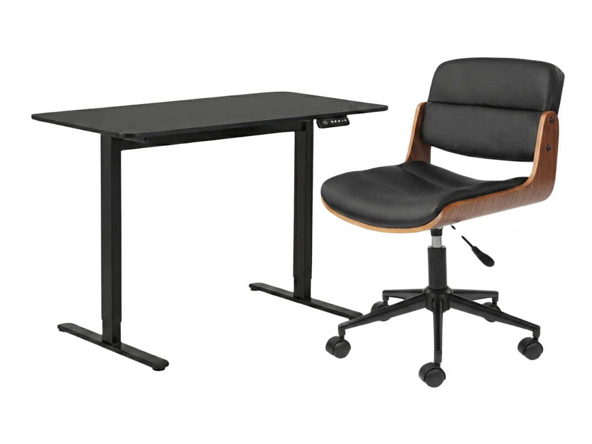 Height Adjustable Desk Set LK All Black & Rocket Wooden Executive Office Chair