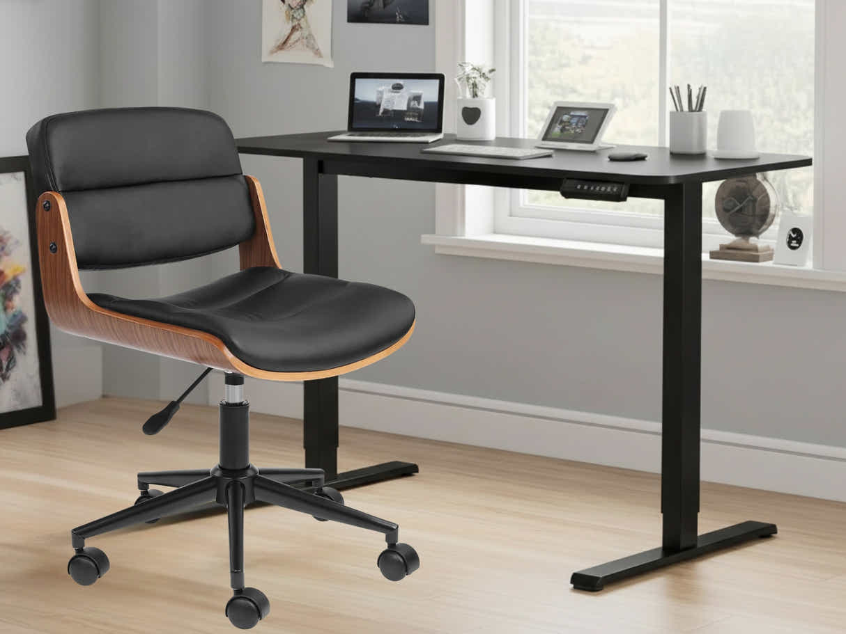 Height Adjustable Desk Set LK All Black & Rocket Wooden Executive Office Chair