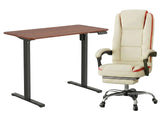 Height Adjustable Desk Set LK walnut Black & Siena Executive Office Chair PU Beige