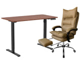 Height Adjustable Desk Set LK walnut Black & New Markus Office Chair with Footrest PU Khaki