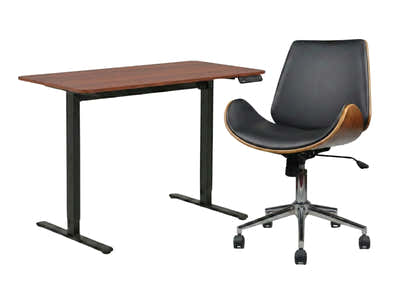 Height Adjustable Desk Set LK walnut Black & Bentwood Office Chair