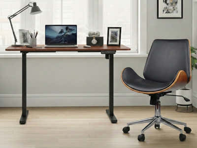 Height Adjustable Desk Set LK walnut Black & Bentwood Office Chair