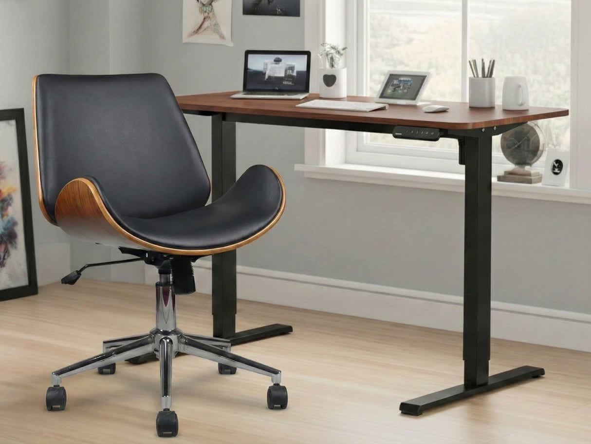 Height Adjustable Desk Set LK walnut Black & Bentwood Office Chair