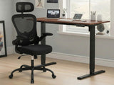 Height Adjustable Desk Set LK walnut Black & Molina Mesh Task Chair Black+Black