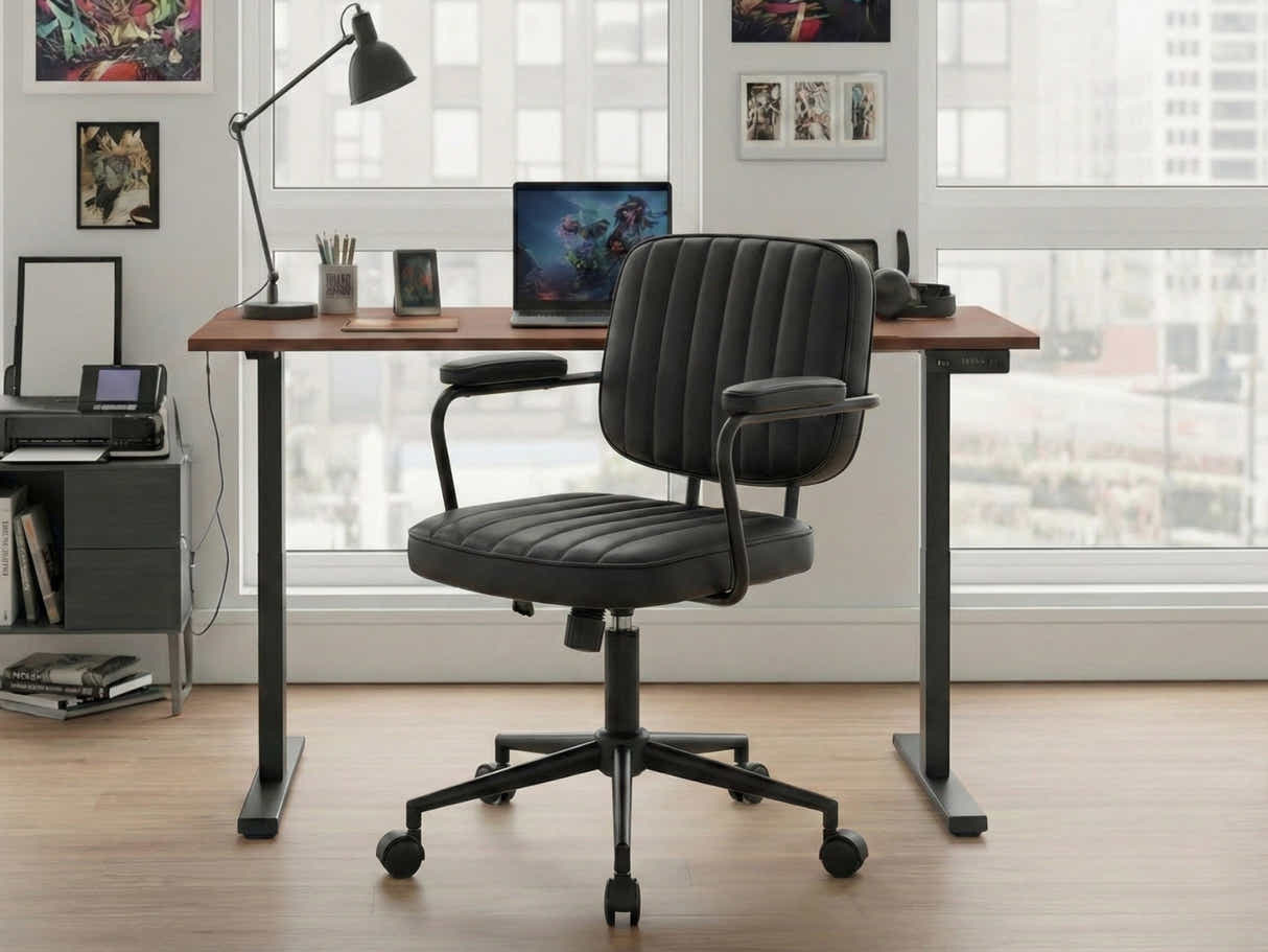 Height Adjustable Desk Set LK walnut Black & Elio Office Chair
