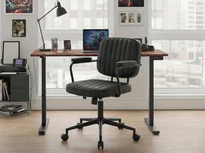 Height Adjustable Desk Set LK walnut Black & Elio Office Chair