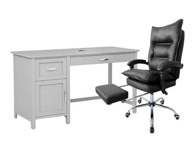 Home Office Desk with Storage Grey & New Markus Office Chair with Footrest PU Black