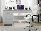 Home Office Desk with Storage Grey & New Markus Office Chair with Footrest PU White