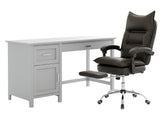 Home Office Desk with Storage Grey & New Markus Office Chair with Footrest PU Coffee