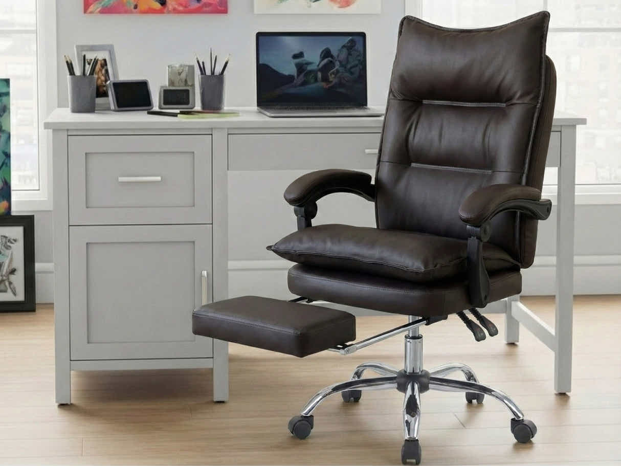 Home Office Desk with Storage Grey & New Markus Office Chair with Footrest PU Coffee