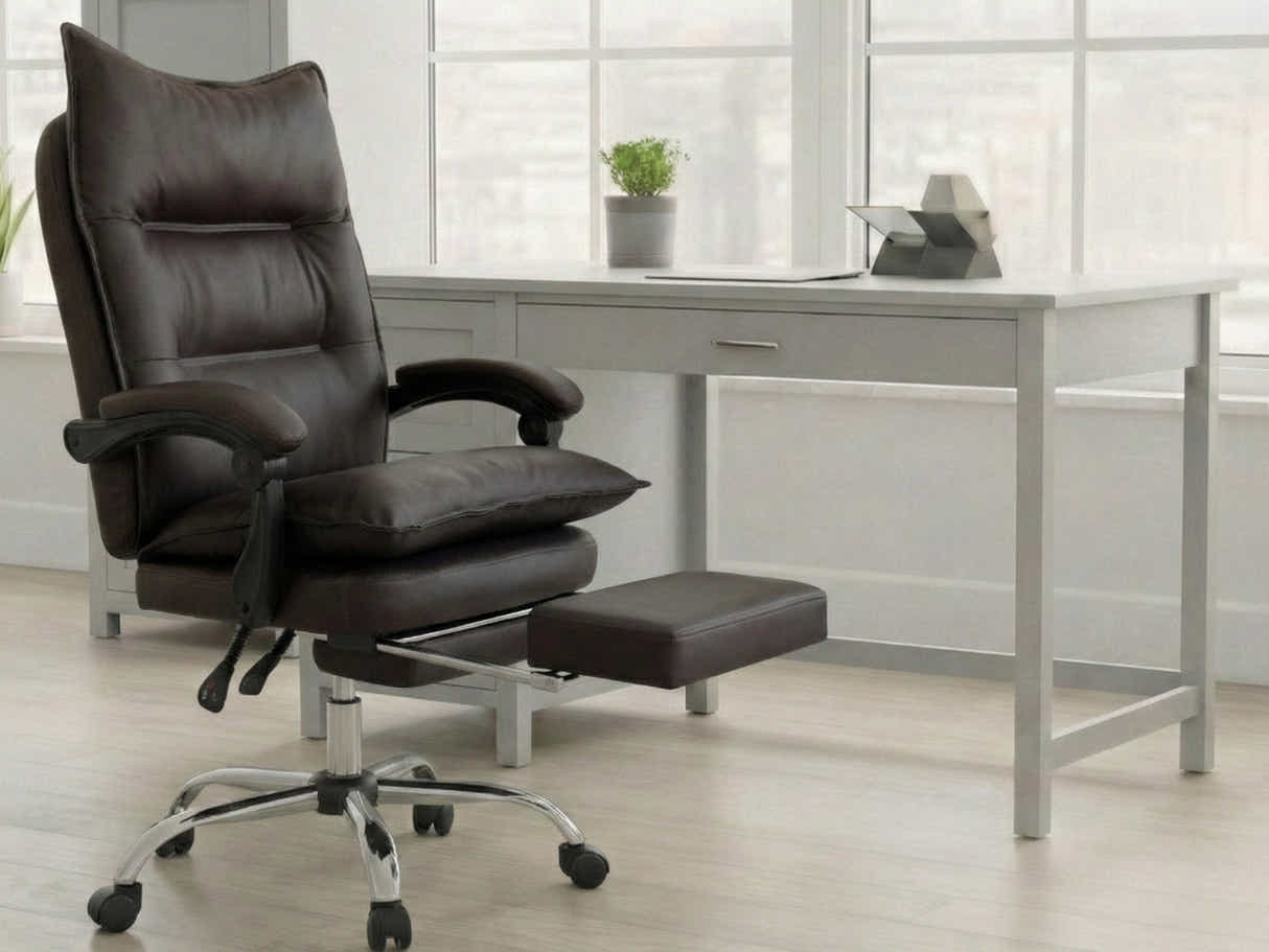 Home Office Desk with Storage Grey & New Markus Office Chair with Footrest PU Coffee