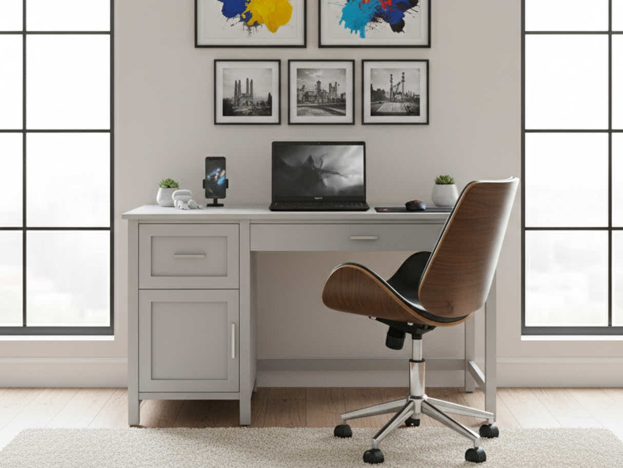 Home Office Desk with Storage Grey & Bentwood Office Chair
