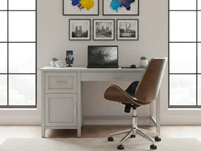 Home Office Desk with Storage Grey & Bentwood Office Chair