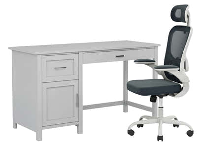 Home Office Desk with Storage Grey & Molina Mesh Task Chair White+Grey