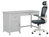 Home Office Desk with Storage Grey & Molina Mesh Task Chair White+Grey