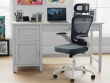 Home Office Desk with Storage Grey & Molina Mesh Task Chair White+Grey
