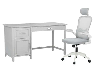 Home Office Desk with Storage Grey & Ergo Office Chair 094 grey and white (Combo)