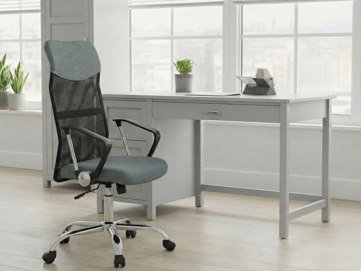Home Office Desk with Storage Grey & Meshmallow Office Chair 001 grey