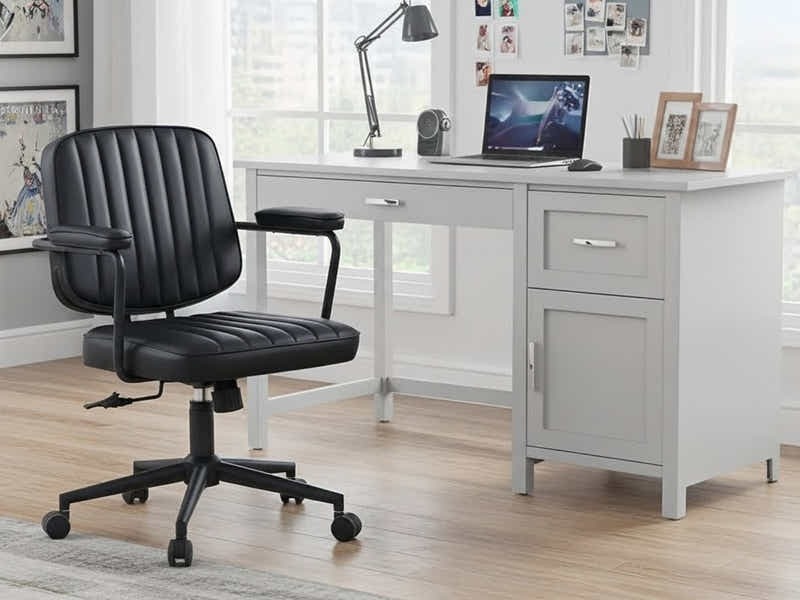 Home Office Desk with Storage Grey & Elio Office Chair (Combo)