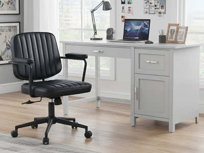 Home Office Desk with Storage Grey & Elio Office Chair (Combo)