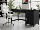 Home Office Desk with Storage Black & New Markus Office Chair with Footrest PU White