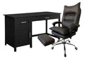 Home Office Desk with Storage Black & New Markus Office Chair with Footrest PU Coffee