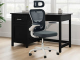 Home Office Desk with Storage Black & Molina Mesh Task Chair White+Grey