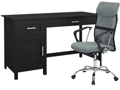 Home Office Desk with Storage Black & Meshmallow Office Chair 001 grey