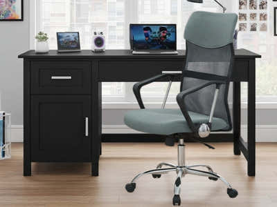 Home Office Desk with Storage Black & Meshmallow Office Chair 001 grey