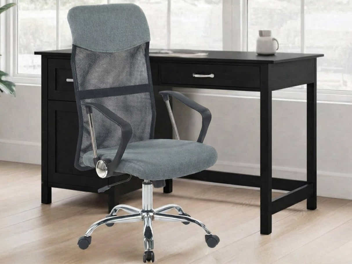 Home Office Desk with Storage Black & Meshmallow Office Chair 001 grey