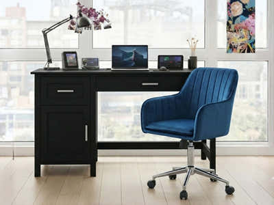 Home Office Desk with Storage Black & Artechwork Office Chair
