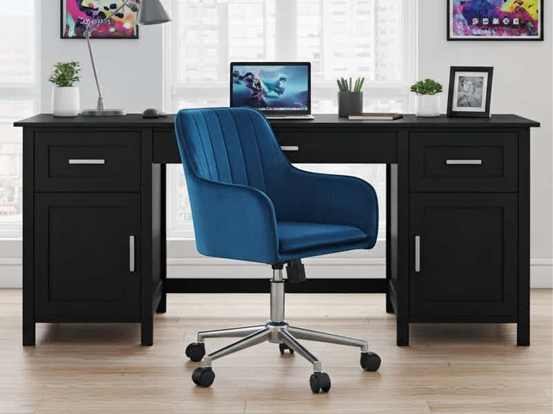 Home Office Desk with Storage Black & Artechwork Office Chair (Combo)