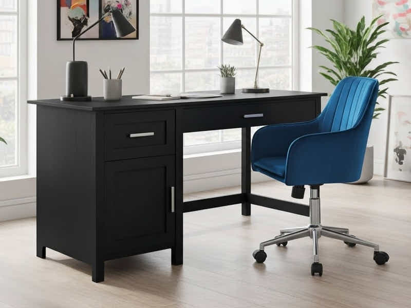 Home Office Desk with Storage Black & Artechwork Office Chair (Combo)