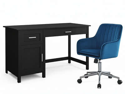 Home Office Desk with Storage Black & Artechwork Office Chair