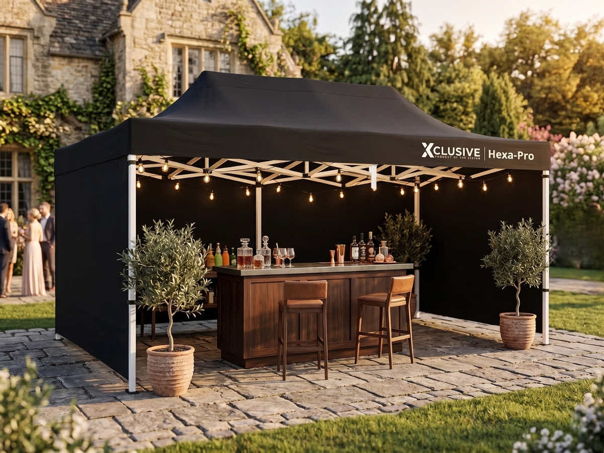 Xclusive Gazebo HEX 3m x 6m - Black