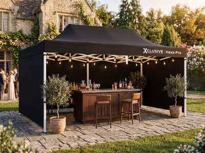Xclusive Gazebo HEX 3m x 6m - Black