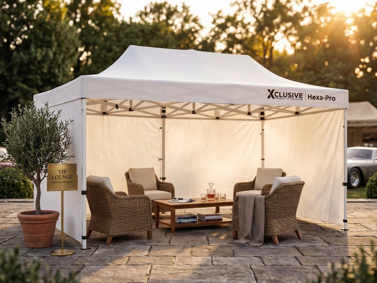 Xclusive Gazebo HEX with Wheel Bag 3m x 6m - White