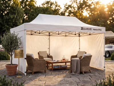 Xclusive Gazebo HEX with Wheel Bag 3m x 6m - White