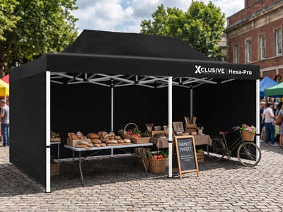Xclusive Gazebo HEX with Wheel Bag 3m x 6m - Black