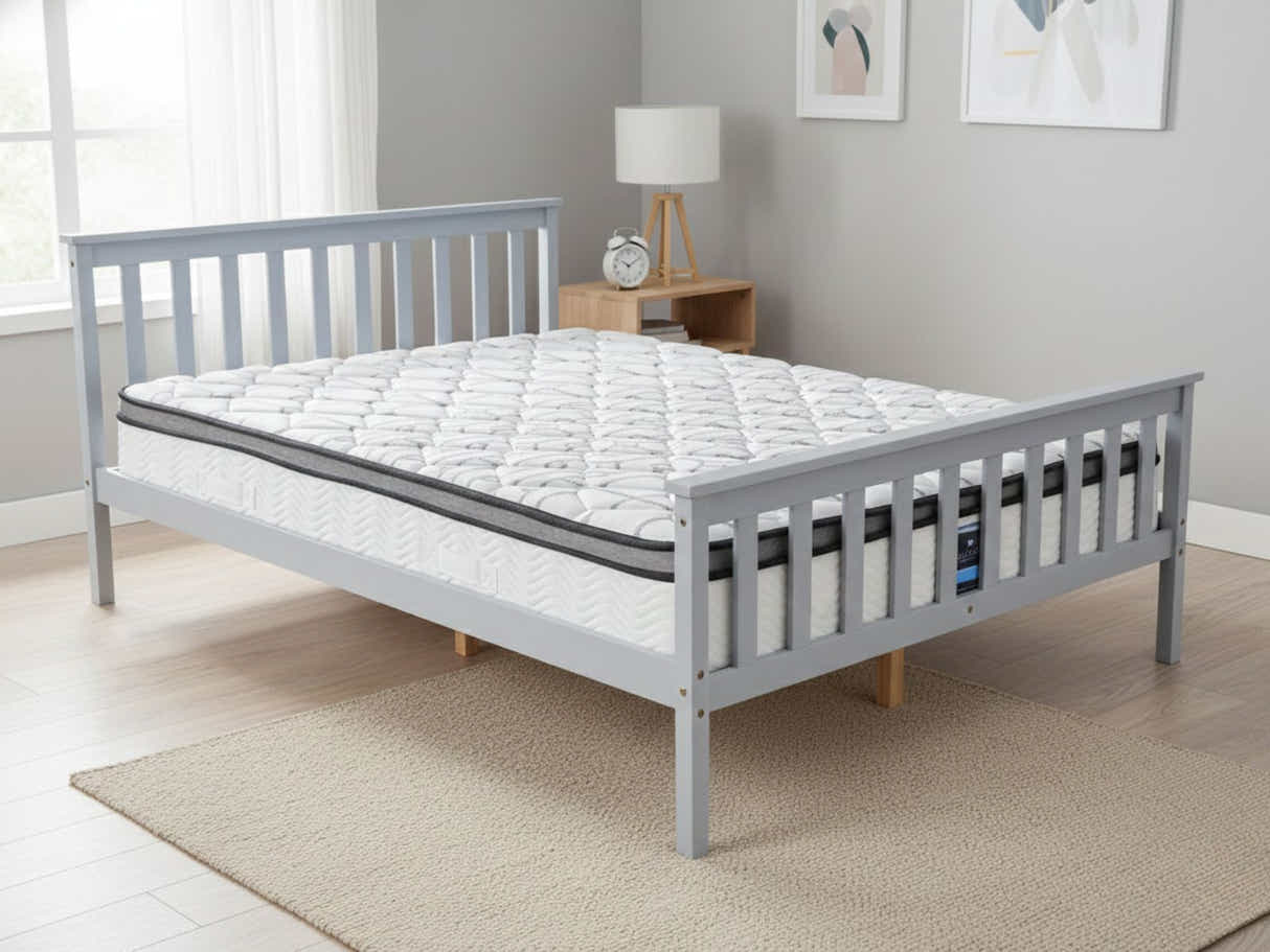 Hampshire Bed Frame Grey & Euro Top Memory Foam Mattress GEL30 - Double