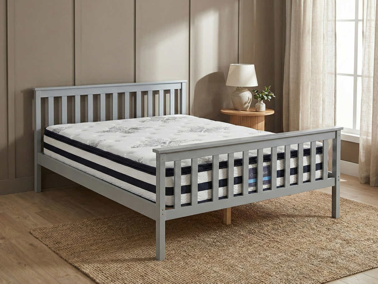 Hampshire Bed Frame Grey & Euro Top Mattress K34 - Double