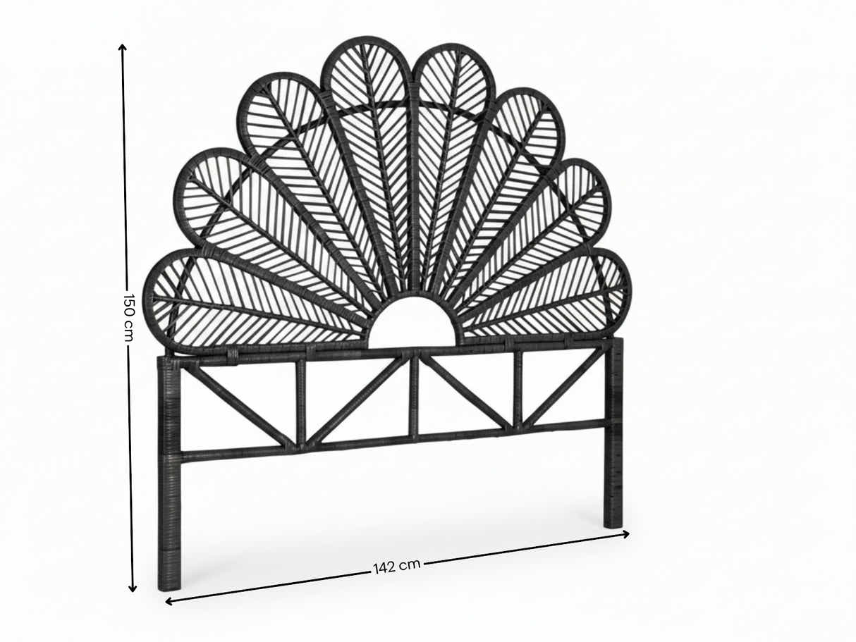 Rattan Headboard Peacock Black - Double