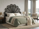 Rattan Headboard Peacock Black - Double