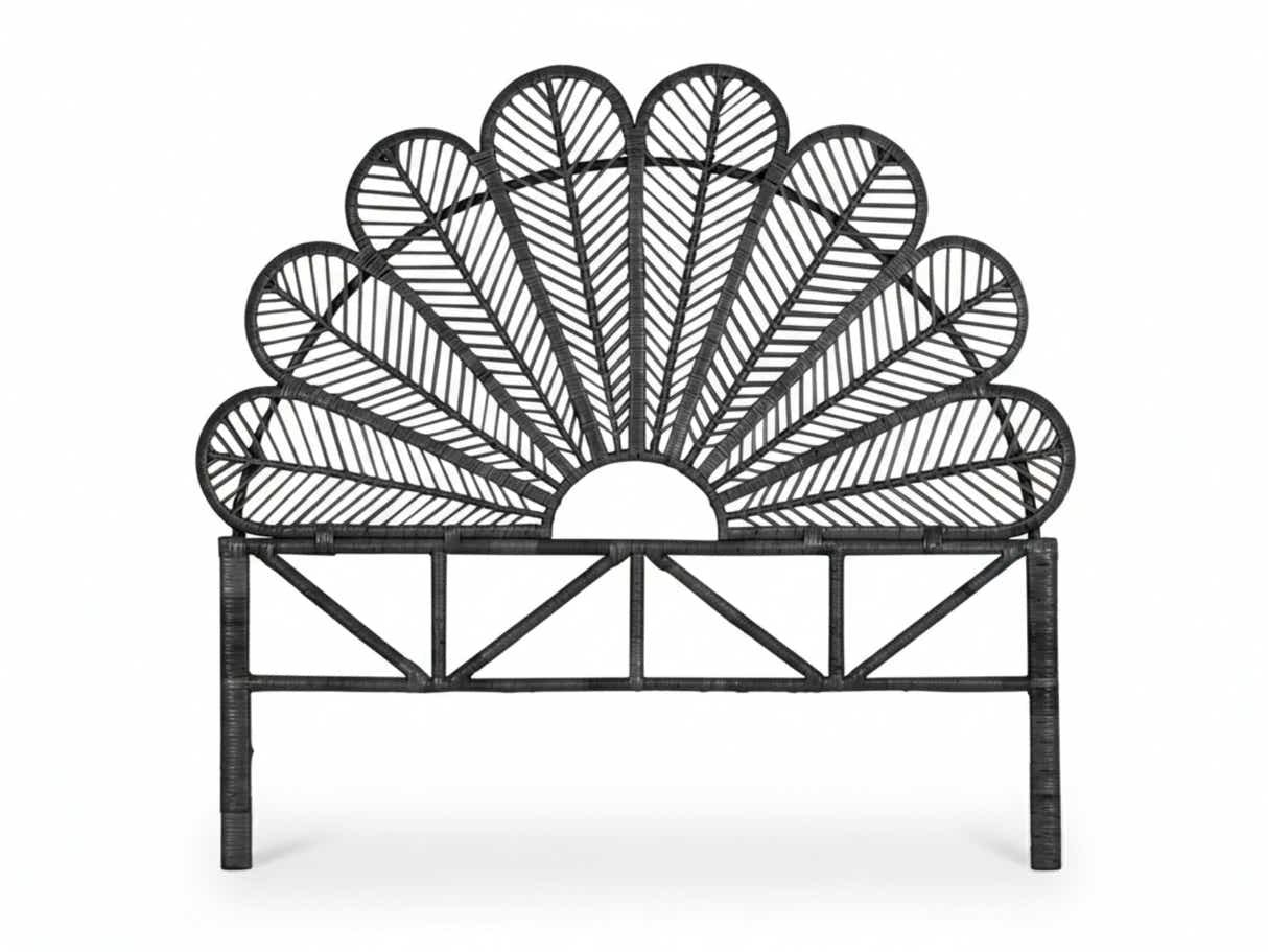 Rattan Headboard Peacock Black - Double