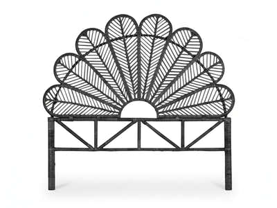 Rattan Headboard Peacock Black - Double